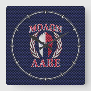 Molon Labe Spartan Warrior Blue Carbon Fiber Print Vierkante Klok