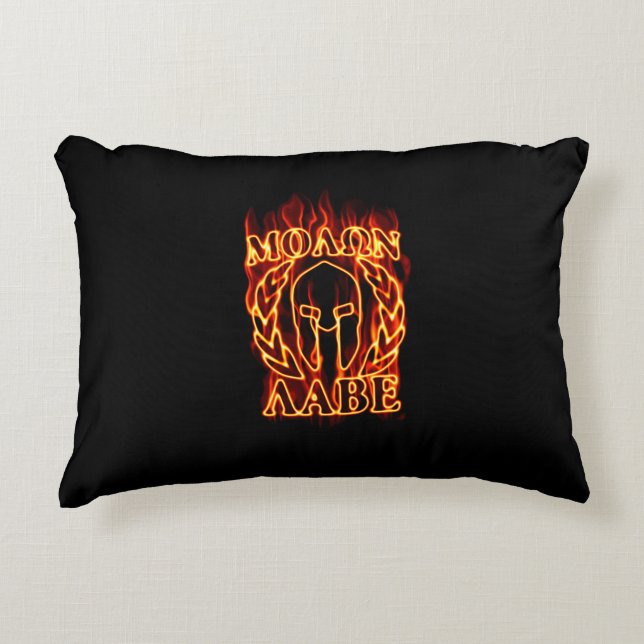 Molon Labe Spartan Warrior in Flames Accent Kussen (Voorkant)