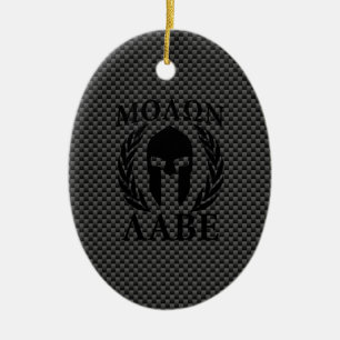 Molon Labe Spartan Warrior Laurels Carbon Style Keramisch Ornament