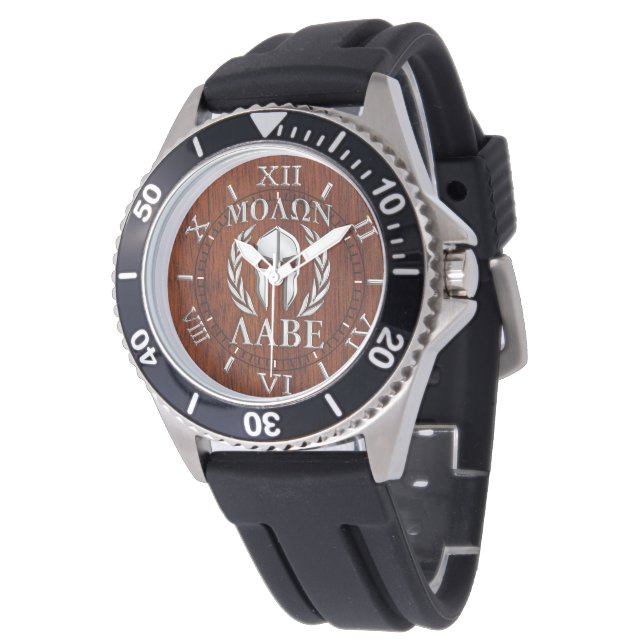 Molon Labe Spartan Warrior Laurels Mahogany Dial Horloge (Gekanteld)