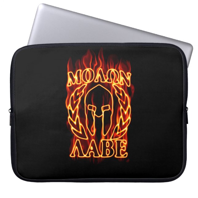 Molon Labe Spartan Warrior on Fire Laptop Sleeve (Voorkant)
