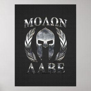 Molon Labe Steel Spartan Helmet op koolstofvezel Poster