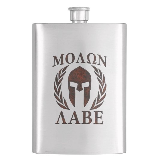Molon Labe Warrior Laurels Iron Mask Heupfles (Voorkant)