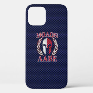 Molon Labe Warrior Mask Blue Carbon Decor iPhone 12 Hoesje