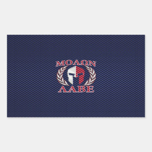 Molon Labe Warrior Mask Blue Carbon Fiber Print Rechthoekige Sticker