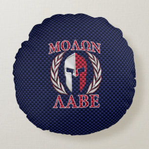 Molon Labe Warrior Mask Blue Carbon Fiber Print Rond Kussen