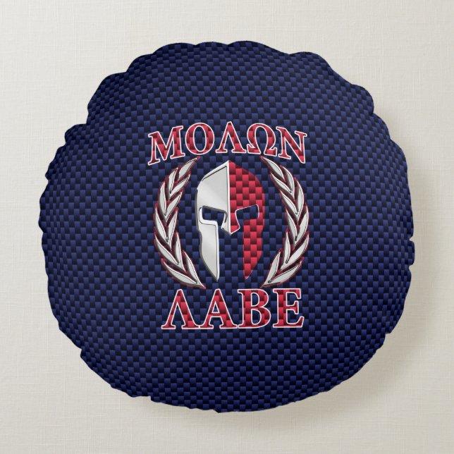 Molon Labe Warrior Mask Blue Carbon Fiber Print Rond Kussen (Voorkant)