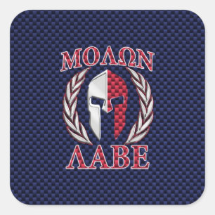 Molon Labe Warrior Mask Blue Carbon Fiber Print Vierkante Sticker