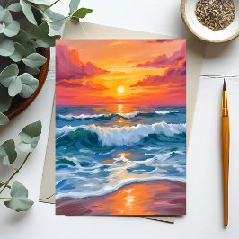 Molten Horizon | Ocean Wave Sunset Watercolor Card