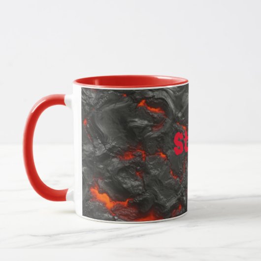 Molten lava vulcano zwart en rood mok (Links)
