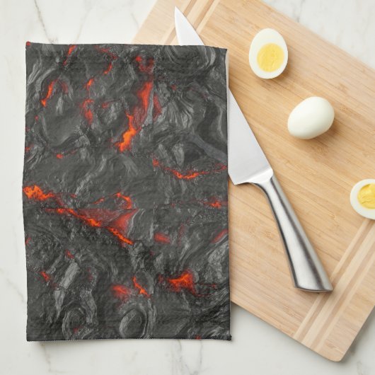 Molten lava vulcano zwart en rood theedoek (Quarter Fold)