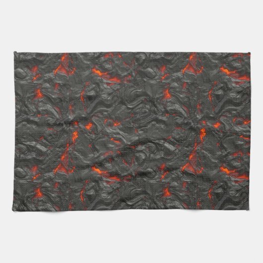 Molten lava vulcano zwart en rood theedoek (Horizontaal)