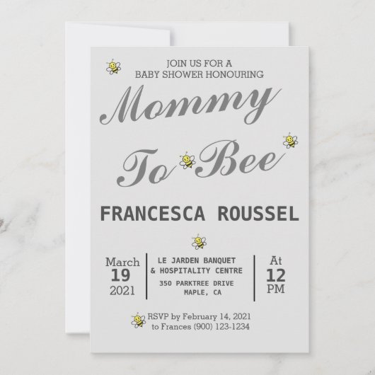 MOM À BEE CUT BABY SHOWER GRIS INVITATION (Devant)