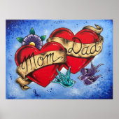 “Mom and Dad” Hearts with Ribbon Art Poster Print (Devant)