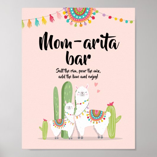 Mom-arita Margarita Bar Feest Llama Borrelbordkaar Poster (Voorkant)