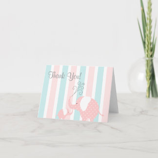 Mom & Baby Elephant Bedankt Card- Roze & Aqua