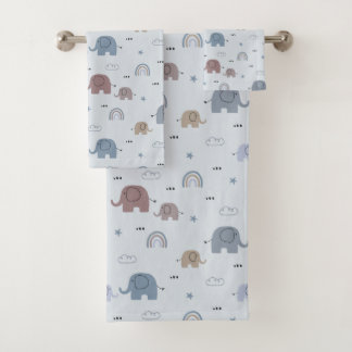 Mom & Baby Elephant Pattern Badhanddoek Set Bad Handdoek