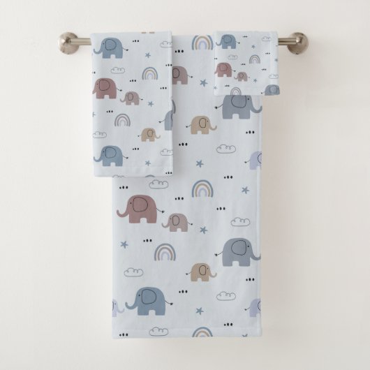 Mom & Baby Elephant Pattern Badhanddoek Set Bad Handdoek (Insitu)