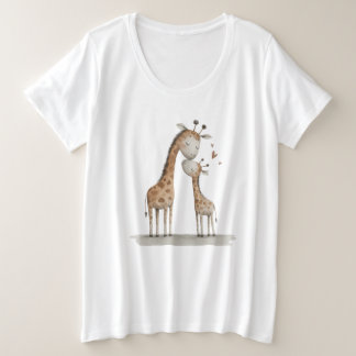 Mom & Baby Giraffe Cute Illustration Grote Maat T-shirt