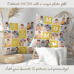 MOM Custom 12 Photo Collage Modern Marigold Geel Kussen