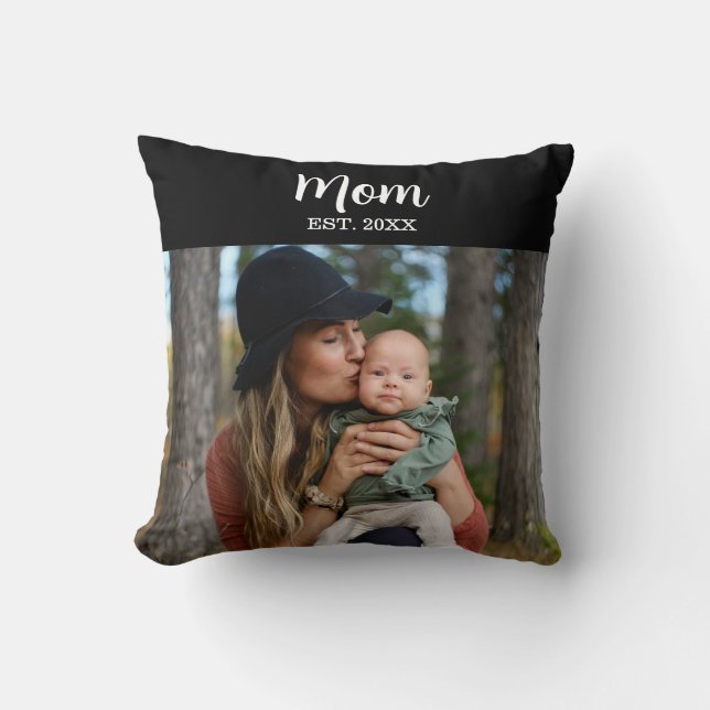 Mom Est. Script Photo Throw Pillow Kussen (Voorkant)