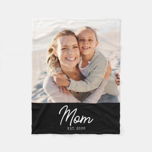 Mom Established Black Modern Script Photo Fleece Deken (Voorkant)