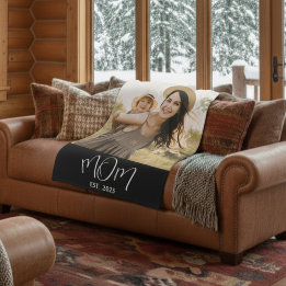 Mom Established Black Modern Script Photo Fleece Deken