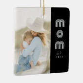 Mom Established Black White Retro Script Photo Keramisch Ornament (Rechts)