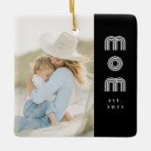 Mom Established Black White Retro Script Photo  Keramisch Ornament (Voorkant)