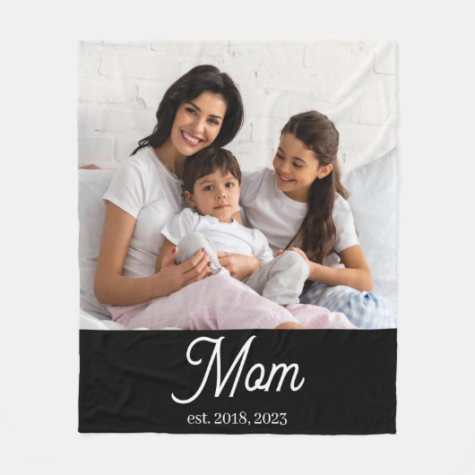 Mom Established Black White Script Photo Fleece Deken (Voorkant)