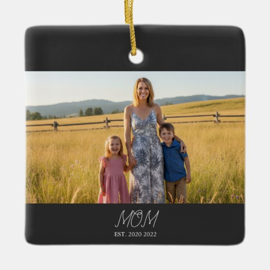 Mom Established Black White Script Photo Keramisch Ornament (Voorkant)