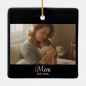 Mom Established Black White Script Photo Keramisch Ornament (Achterkant)