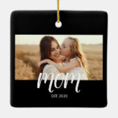 Mom Established Black White Script Photo Keramisch Ornament (Achterkant)