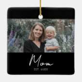 Mom Established Black White Script Photo Keramisch Ornament (Achterkant)