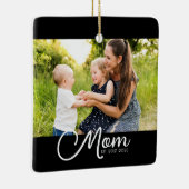 Mom Established Black White Script Photo Keramisch Ornament (Rechts)