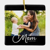 Mom Established Black White Script Photo Keramisch Ornament (Voorkant)