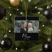 Mom Established Black White Script Photo Keramisch Ornament