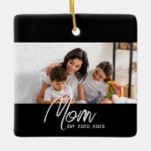 Mom Established Black White Script Photo  Keramisch Ornament (Voorkant)