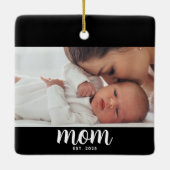 Mom Established Black White Script Photo Keramisch Ornament (Achterkant)