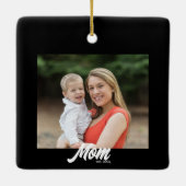 Mom Established Black White Script Photo Keramisch Ornament (Achterkant)