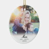 Mom Established Black White Script Photo Ornament (Rechts)