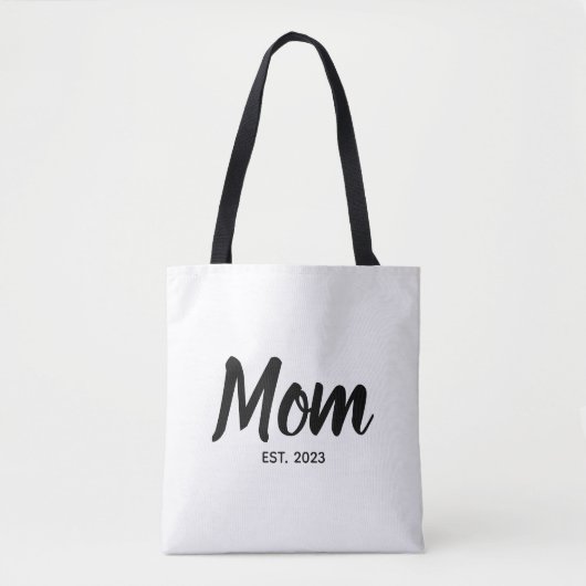  Mom Established Date Black Script Custom Text Draagtas (Voorkant)
