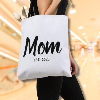 Mom Established Date Black Script Custom Text Draagtas