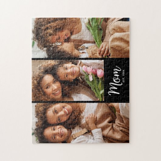 Mom Established Date Script 3 Photo Bold Modern Legpuzzel (Verticaal)