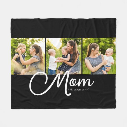 Mom Established Elegant Script Black 3 Photo Fleece Deken (Voorkant (Horizontaal))