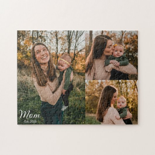 Mom Established Elegant Script Black 3 Photo Legpuzzel (Horizontaal)