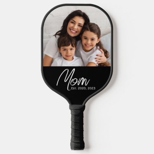 Mom Established Fun Script Photo Pickleball Paddle (Voorkant)