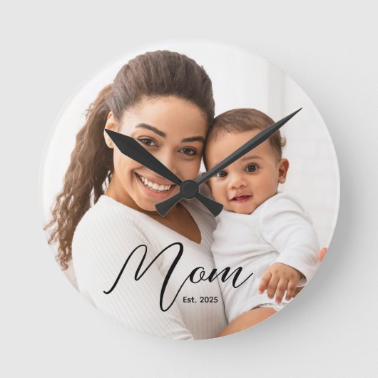 Mom Established Modern Black Script Photo Ronde Klok (Voorkant)