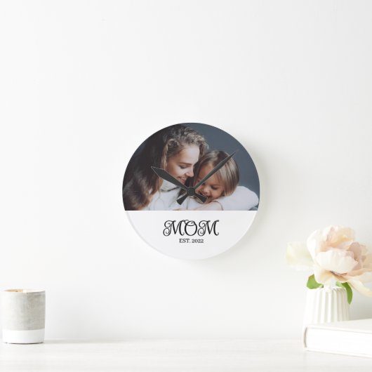 Mom Established Modern Black Script Photo Ronde Klok (Huis)