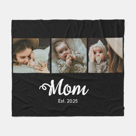 Mom Established Modern Bold Script Black 3 Photo Fleece Deken (Voorkant (Horizontaal))